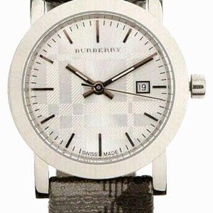 Burberry women’s silver classic checker gray plaid print watch